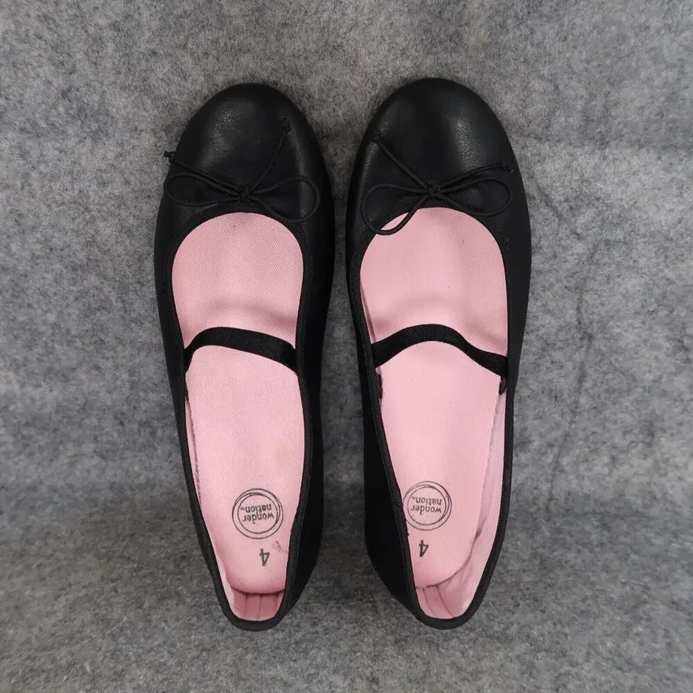 Wonder Nation Shoes Kids 4 Ballet Flats Bow Black Foot Strap Classic Girls Dress